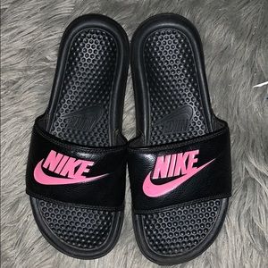 Pink Logo Nike Slides